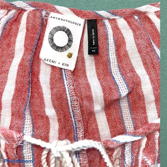 Anthropologie Akemi & Kin Audria Striped Peasant Tassels Embroidered Size XS EUC - Picture 8 of 9